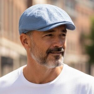 Goorin Bros Blue  Seersucker 100% Cotton Flat Cap Size Large Made in USA